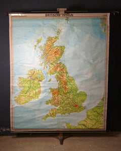 (175) Schulrollkarte, Britische Inseln / 70er Jahre